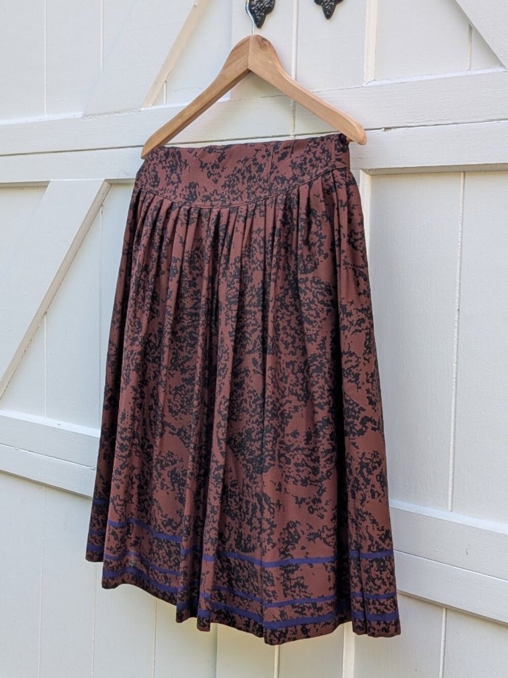 Vintage Mondi W Germany Terracotta Black Damask Pleated Midi Skirt 36 / US 4 6